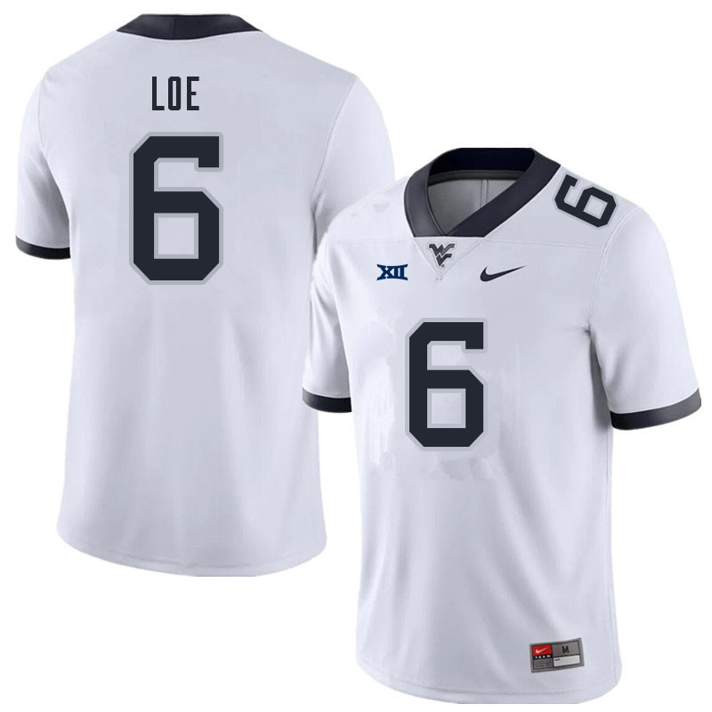 Men #6 Exree Loe West Virginia Mountaineers College Football Jerseys Sale-White